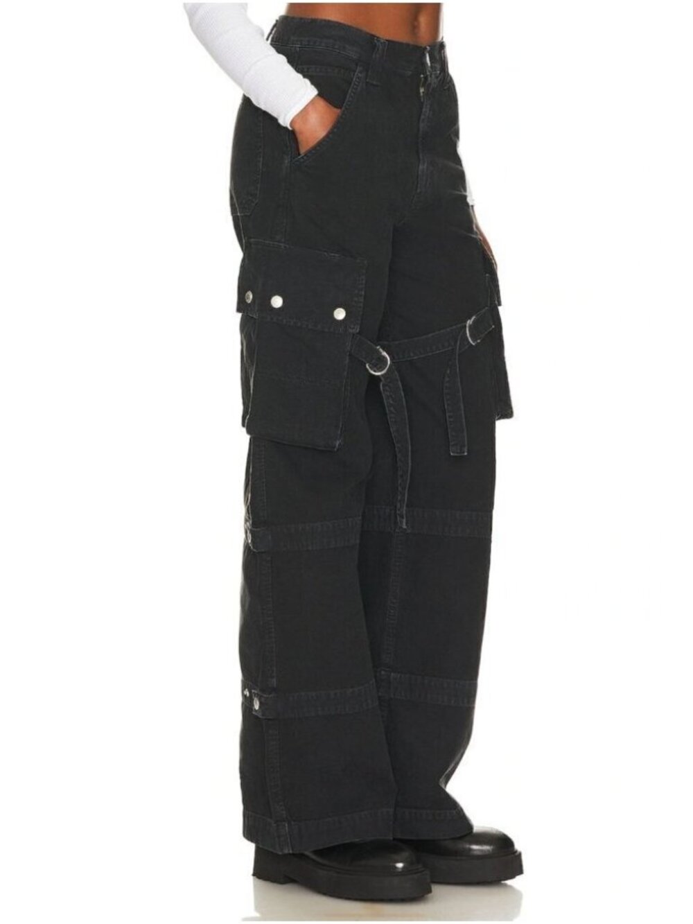 AGOLDE Vivian Pant Cargo Jeans Oversized Baggy Wide Leg Strap Black - Picture 2 of 13
